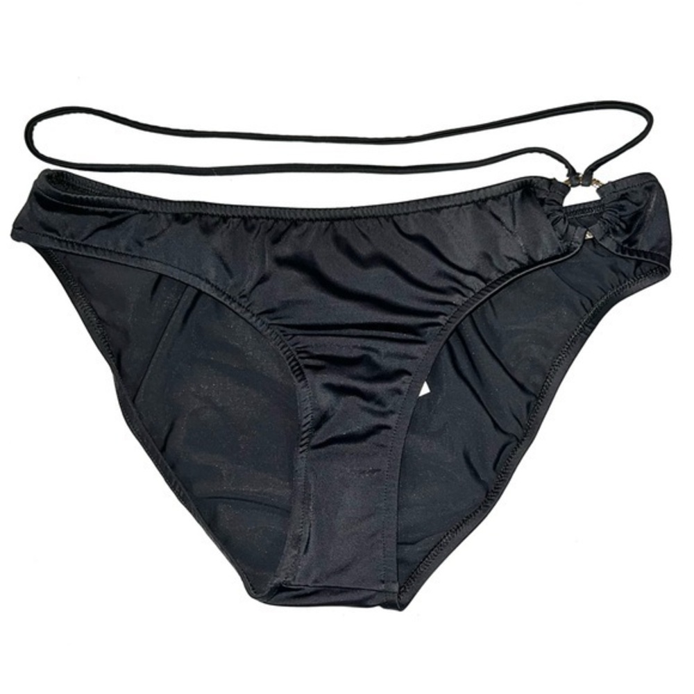 Venus size 14 black mid-rise belted moderate coverage silver ring bikini bottoms